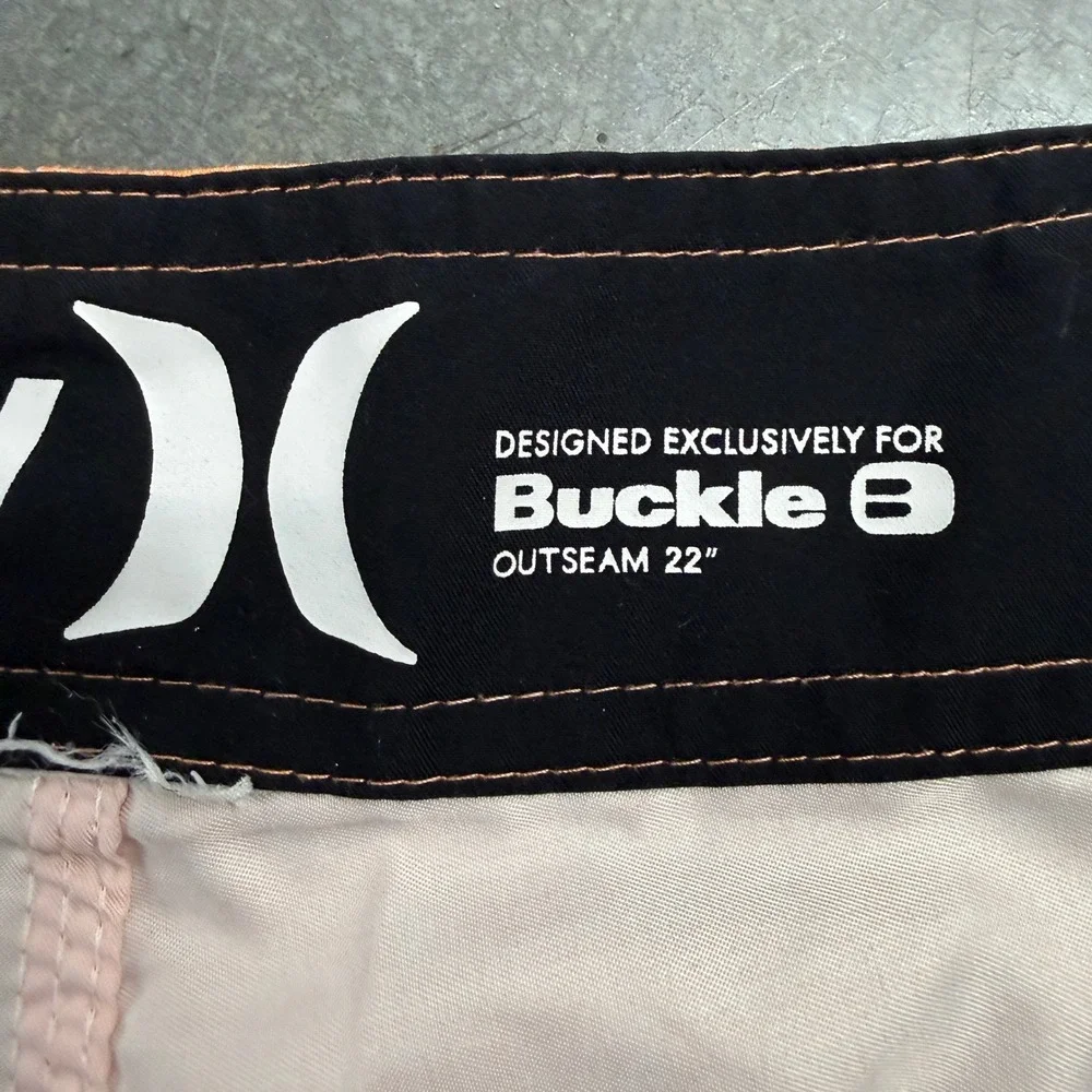 Hurley Buckle Mens Board Shorts Orange Grey Ombre Striped Swim Trunks Size 36
